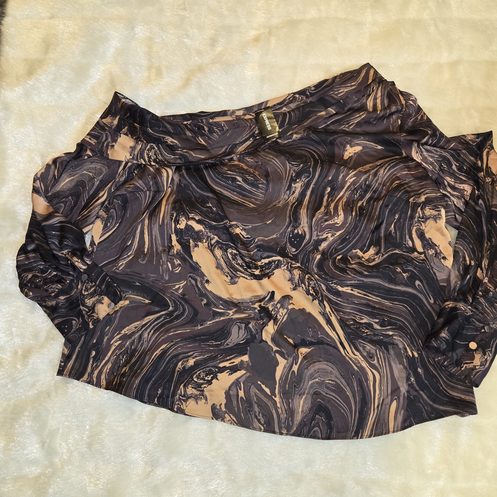 Express Satin Marble Print One Shoulder Long Sleeve Top - Picture 4 of 7